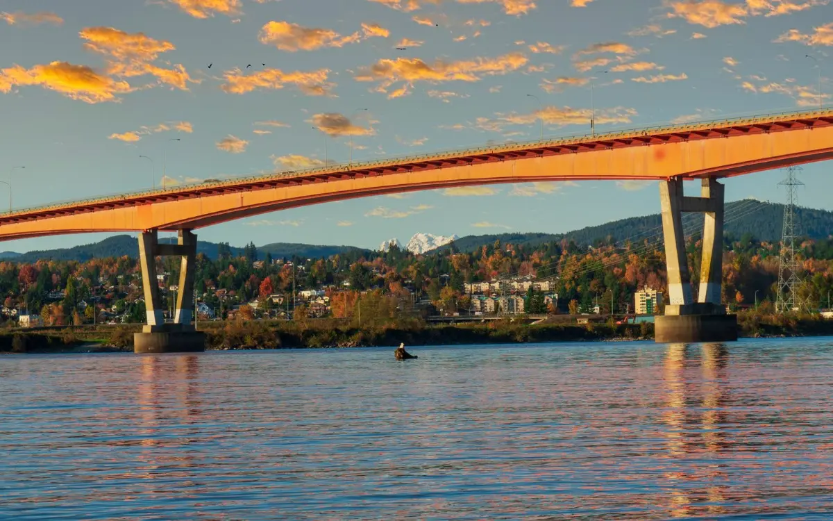 Bridge over the Fraser River at sunset