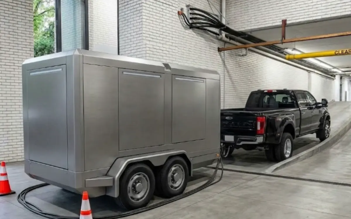 Trailer-mounted generator providing temporary power in a parkade