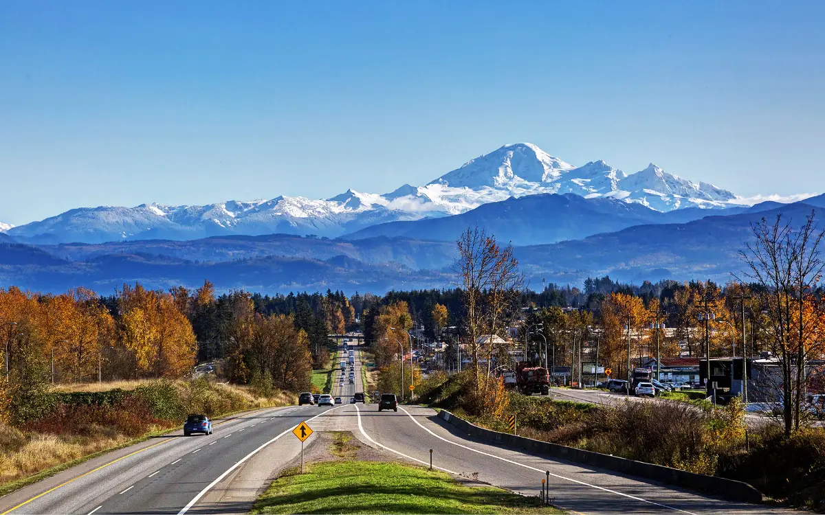 Mount Baker over the highway into Abbotsford, BC